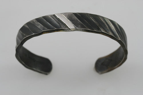 Rope Trim Round Monogram Bangle Bracelet Sterling Silver