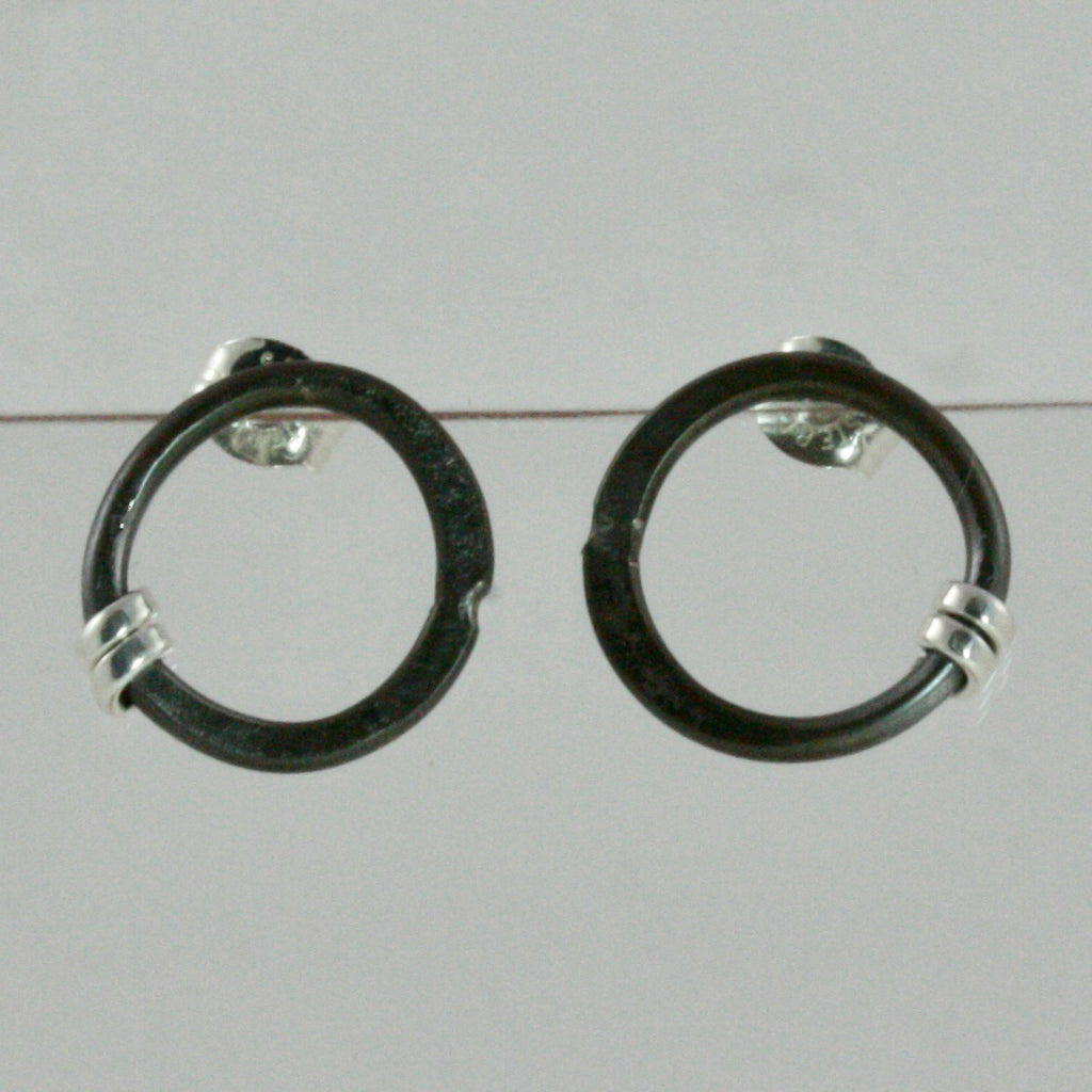 Small Circle Post Earrings with Sterling Silver Wrap