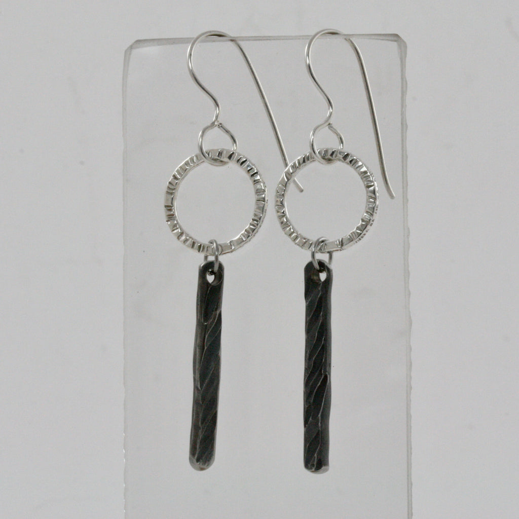 Sterling Silver Circle Earrings with Stainless Steel Bar