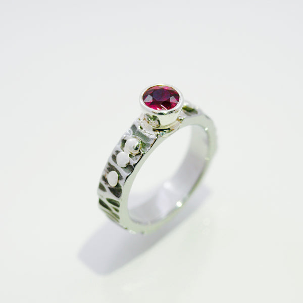 Pink Tourmaline Ring with Sterling Silver Rivets