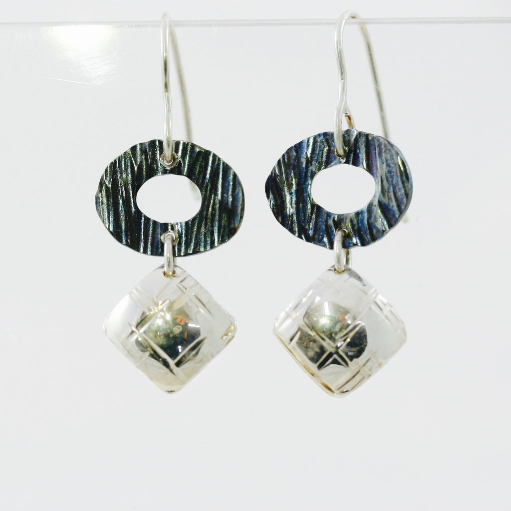 Stainless Steel Disc Earrings with Sterling Silver Squares
