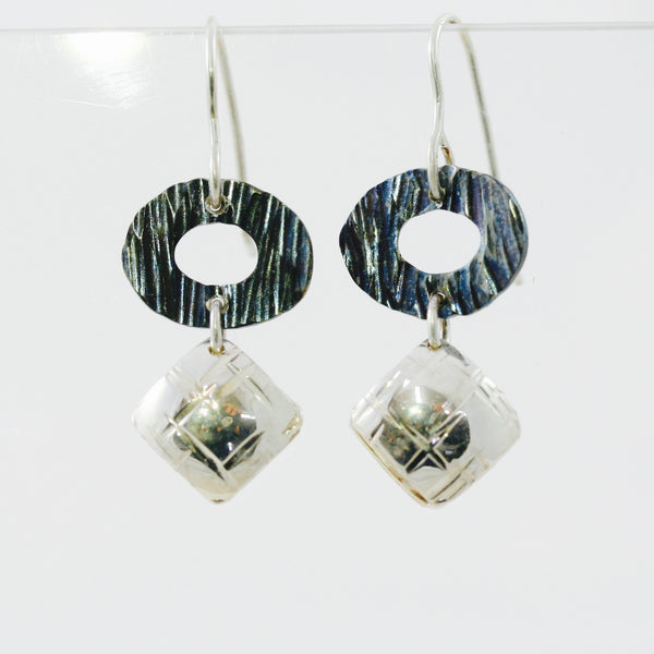 Stainless Steel Disc Earrings with Sterling Silver Squares