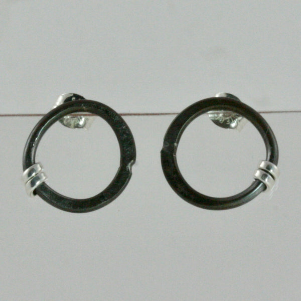 Small Circle Post Earrings with Sterling Silver Wrap